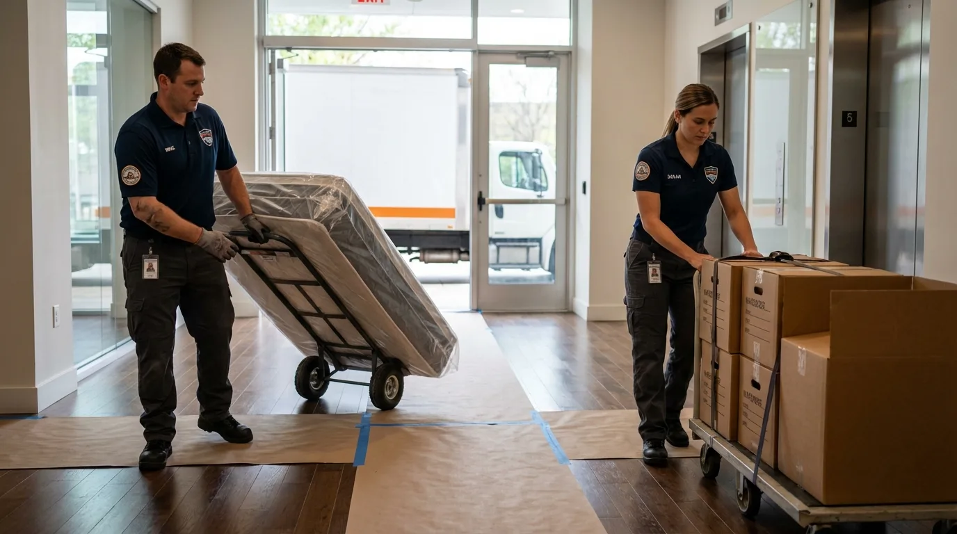 Professional apartment movers loading elevator in Totowa, NJ